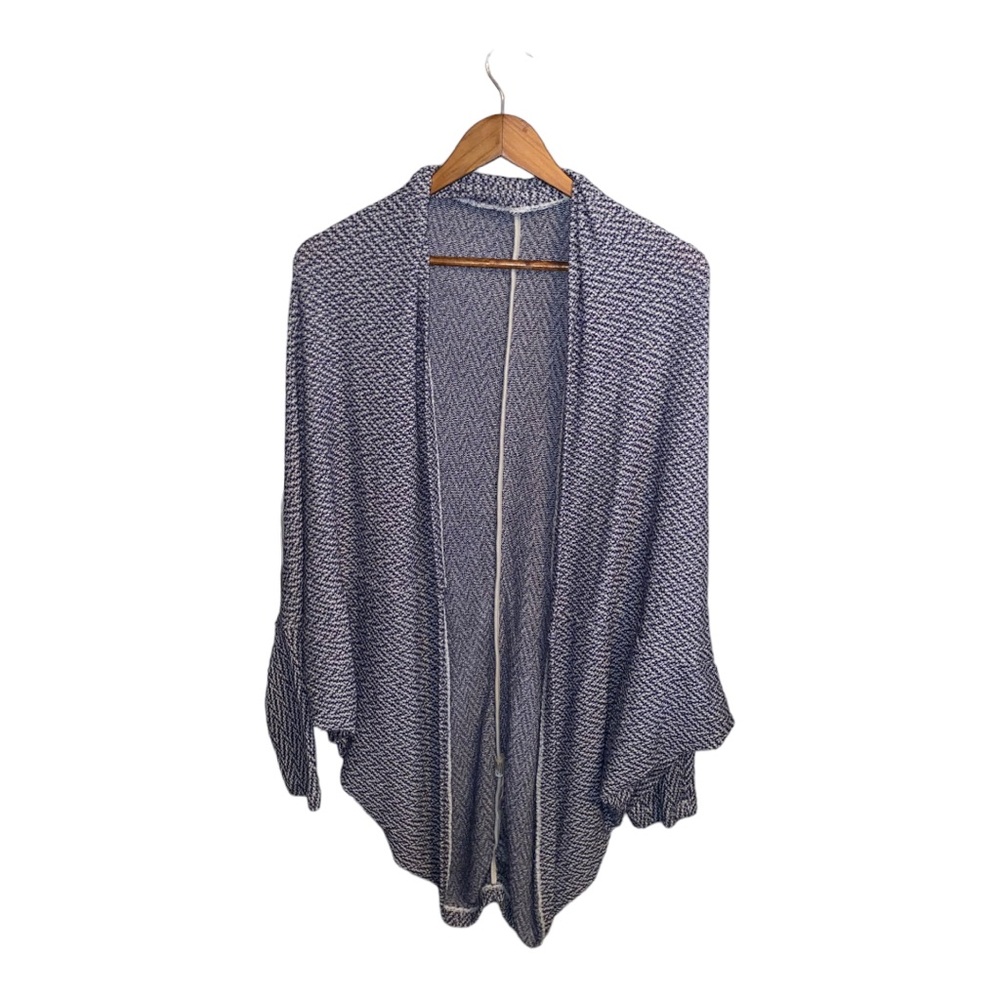 Soft Surroundings Oversized Open Front Circle cardigan Sweater BlueWhite OneSize